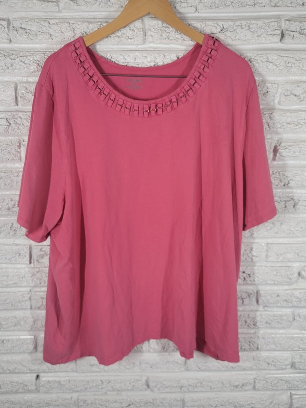 Liz & Me Pink Tee 3X Deco Neck Cotton Blend Shirt Short Sleeve Plus Size PIN1XE